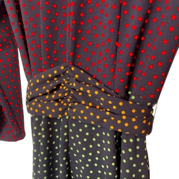 Zara Women's Midi Wrap Dress Size Small Black Colorful Polka Dots Rockabilly Ska - Picture 8 of 14